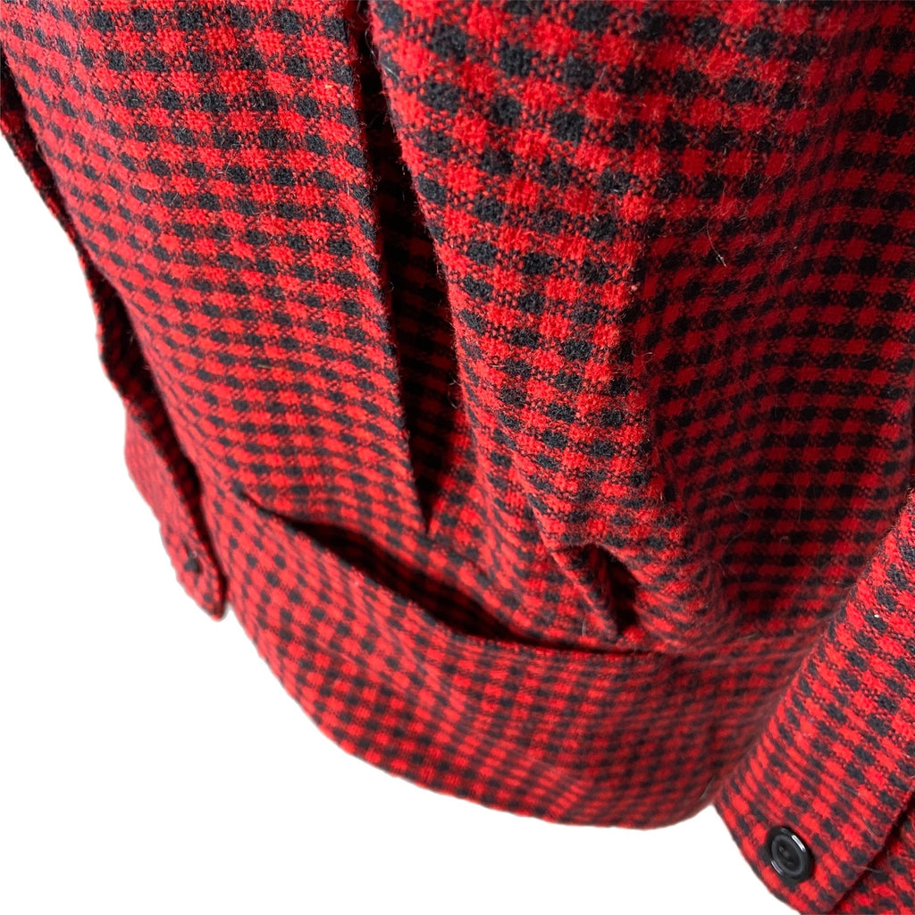 Vintage Red Black Checkered Pleated Button Waist Blazer - Women's Size Small