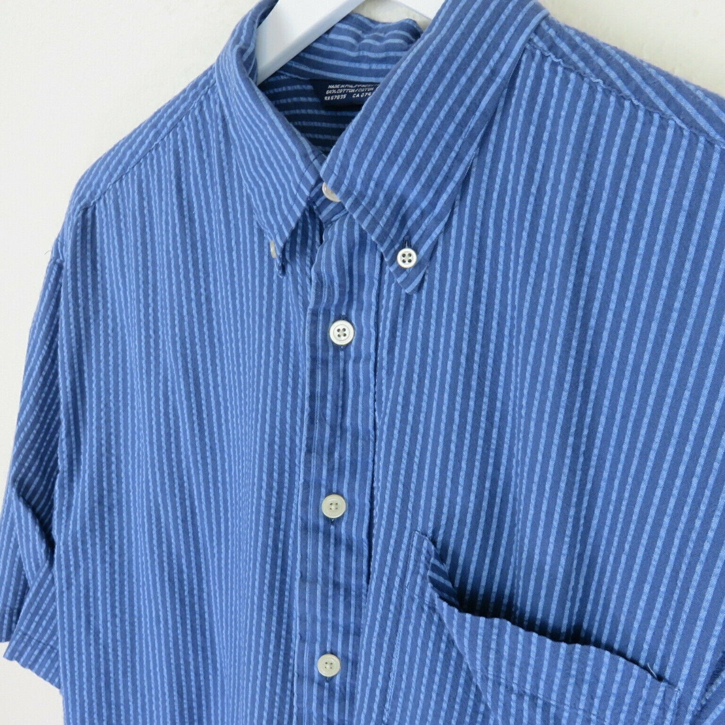 Vintage Nautica Blue Stripe Button Up Short Sleeve Shirt - Men's L