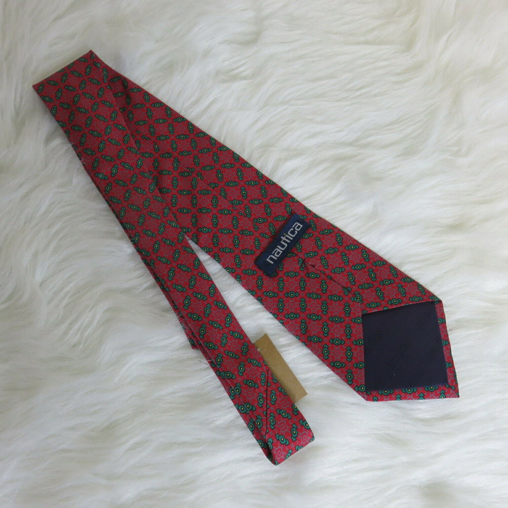 Vintage Nautica Holiday Red Green Silk Wreath Tie - Men's