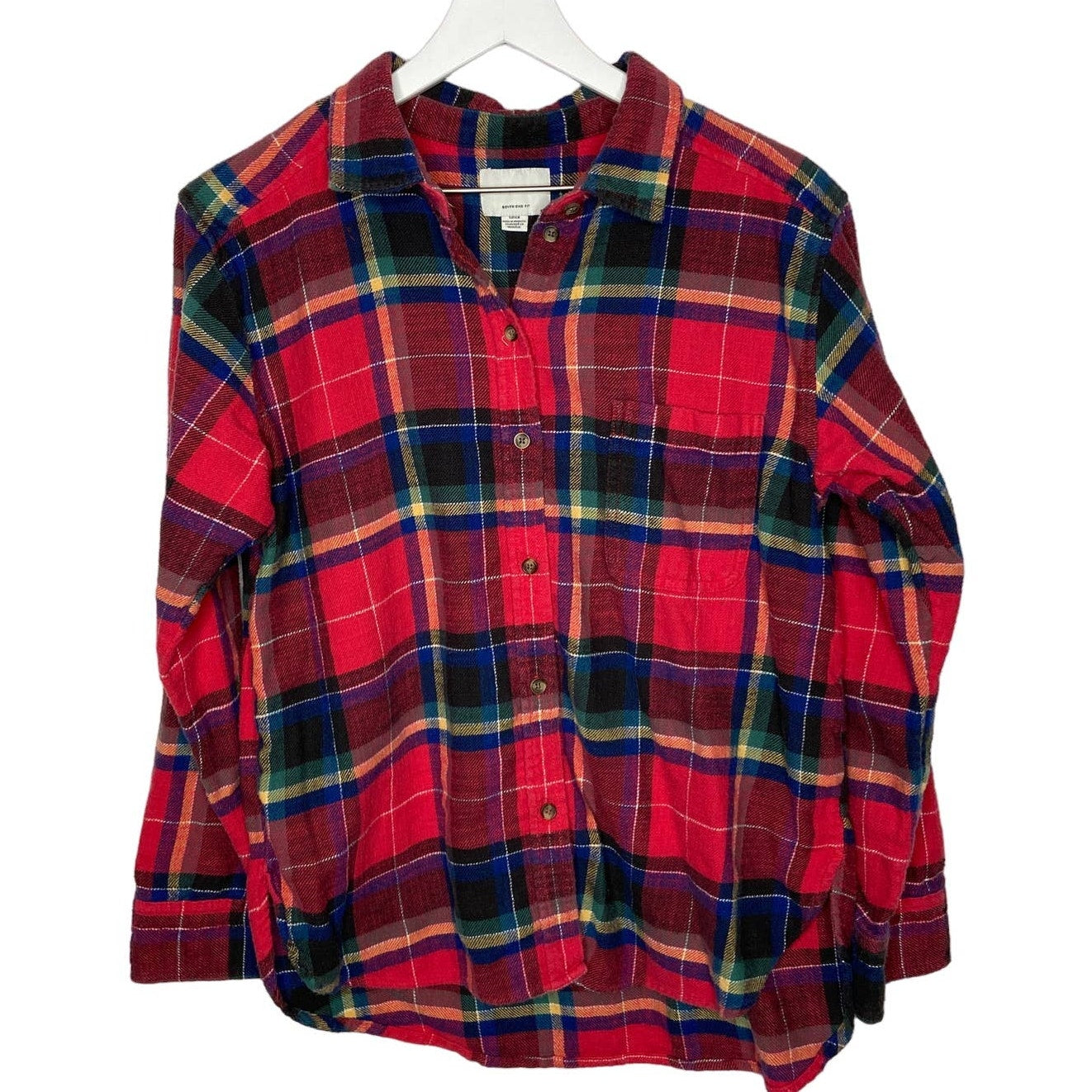 American Eagle Boyfriend Fit Red Plaid Flannel Button Up Shirt - Women's Size S