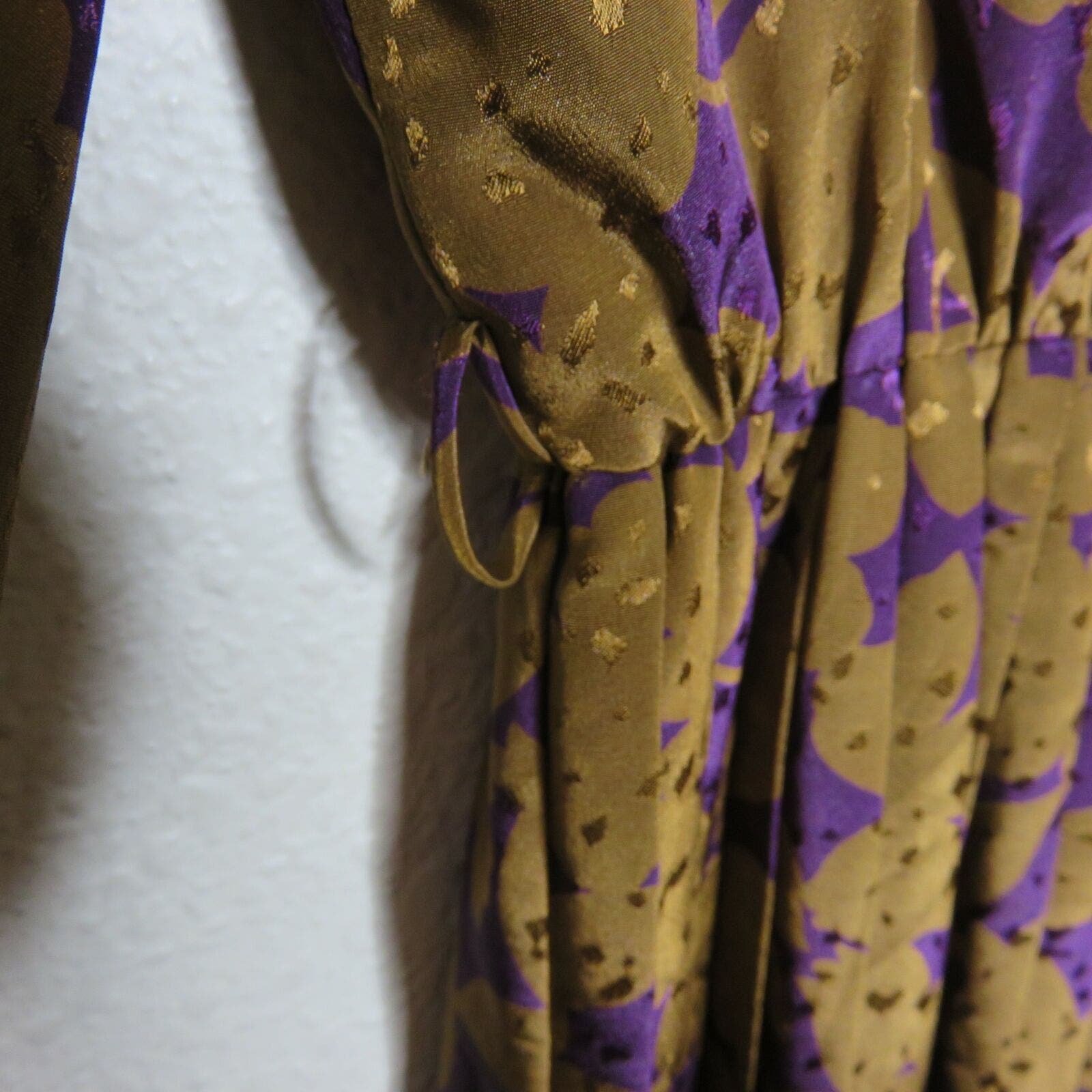 Vintage Floral Print Pleated Gold Fleck Dress - Women's Small