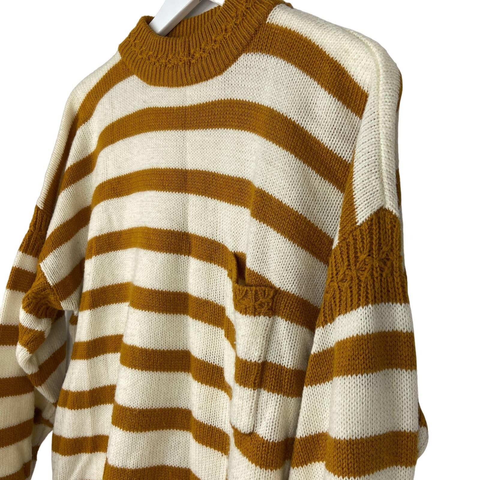 Vintage Striped Chest Pocket Crew Neck Sweater - Women's Size L