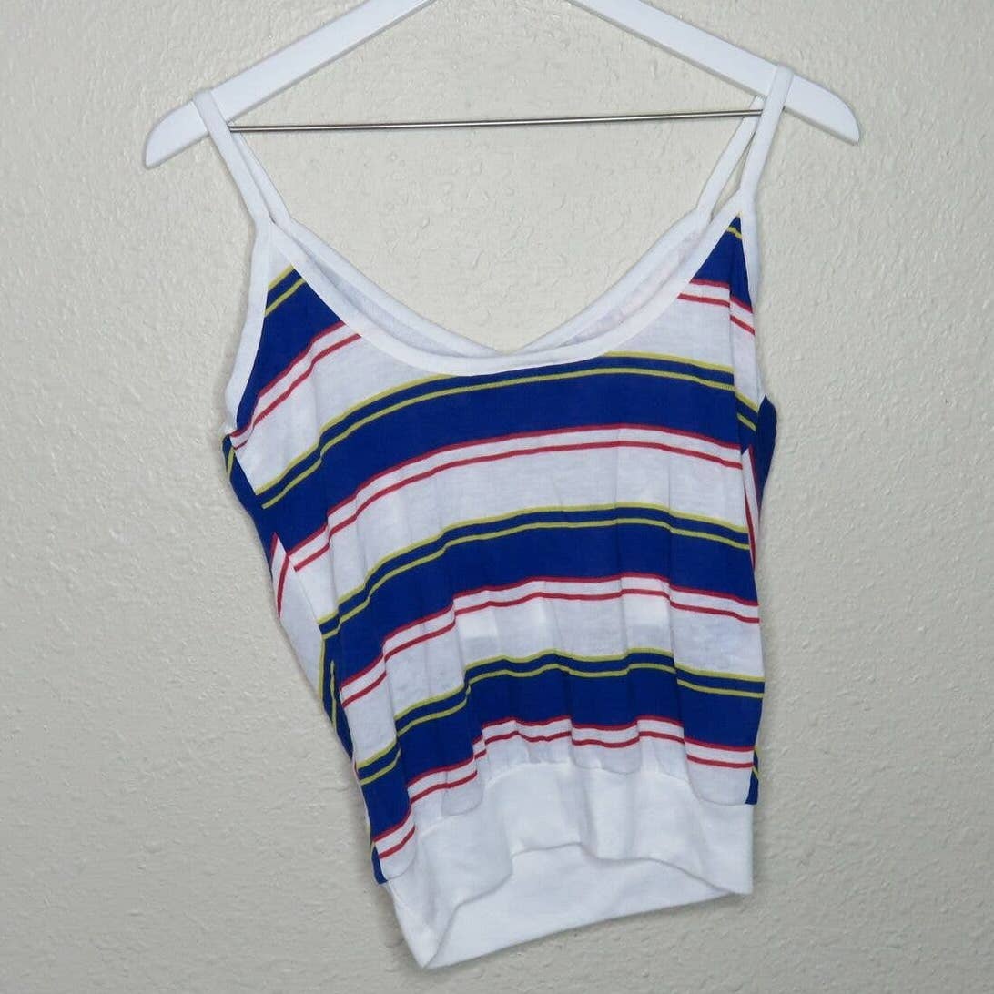 Vintage Chevron Pattern Primary Colors Tank Top Built In Bra Made in USA - Women's M