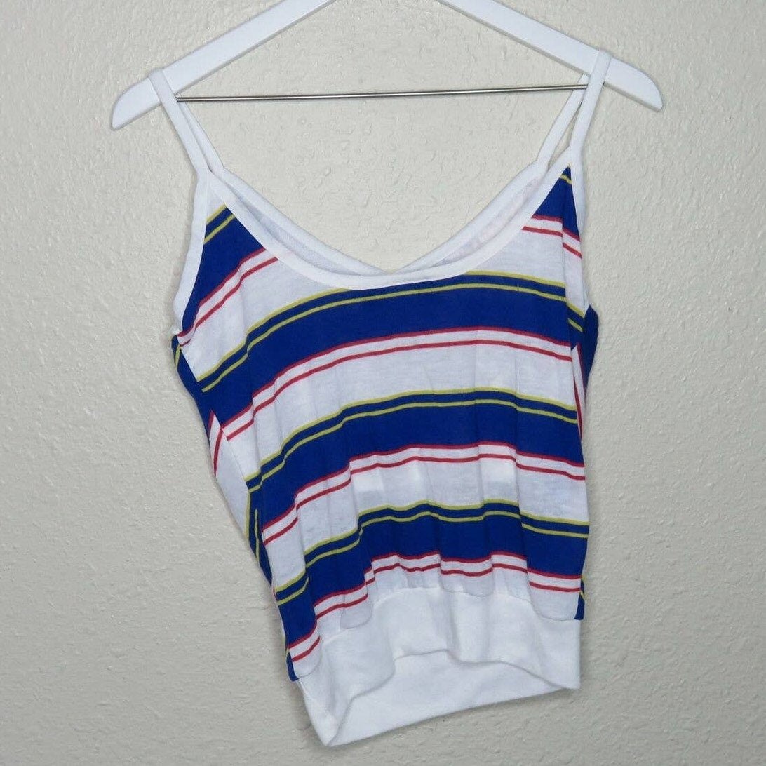 Vintage Chevron Pattern Primary Colors Tank Top Built In Bra Made in USA - Women