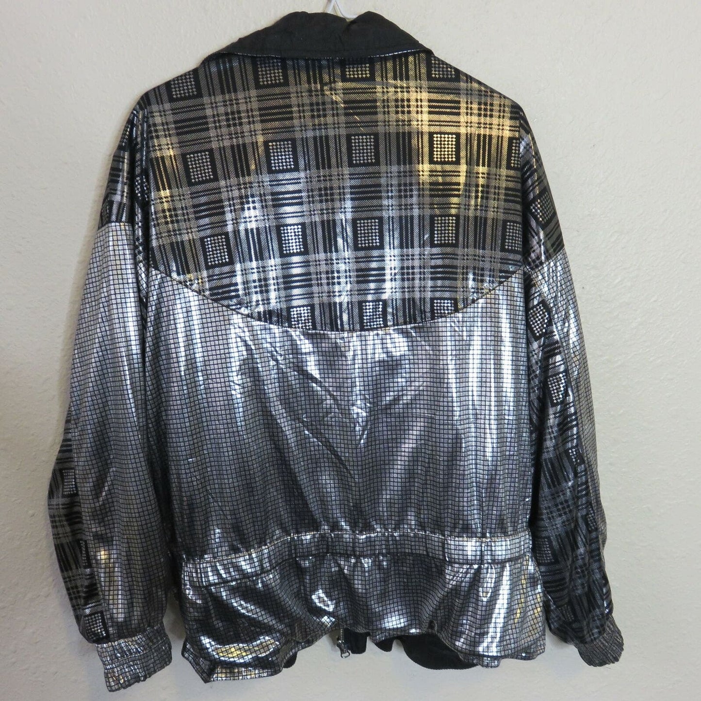 Vintage Mob Wife Silver Lame Reversible Wind Breaker - Women's Large