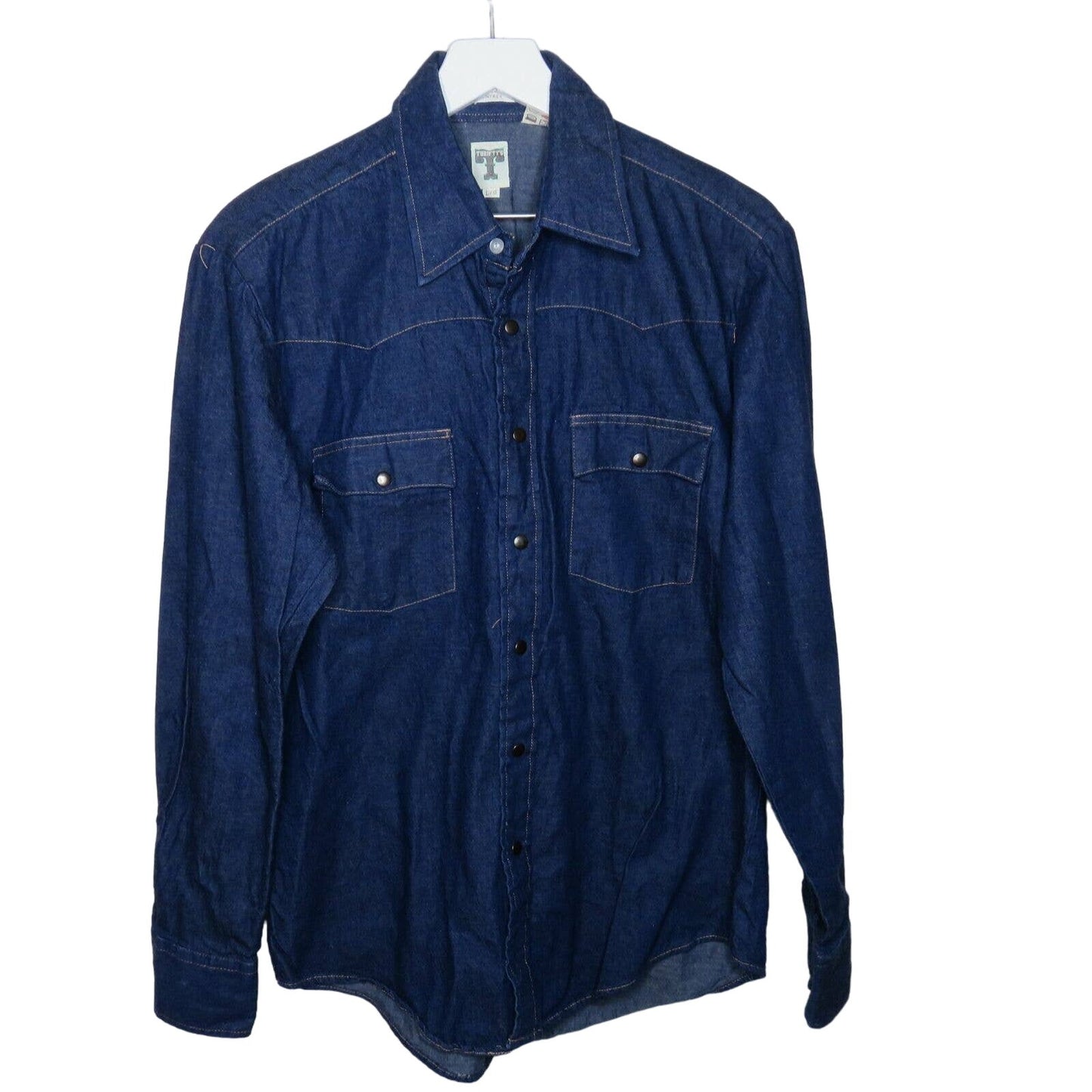 Vintage Dark Denim Long Sleeve Western Shirt - Men's L