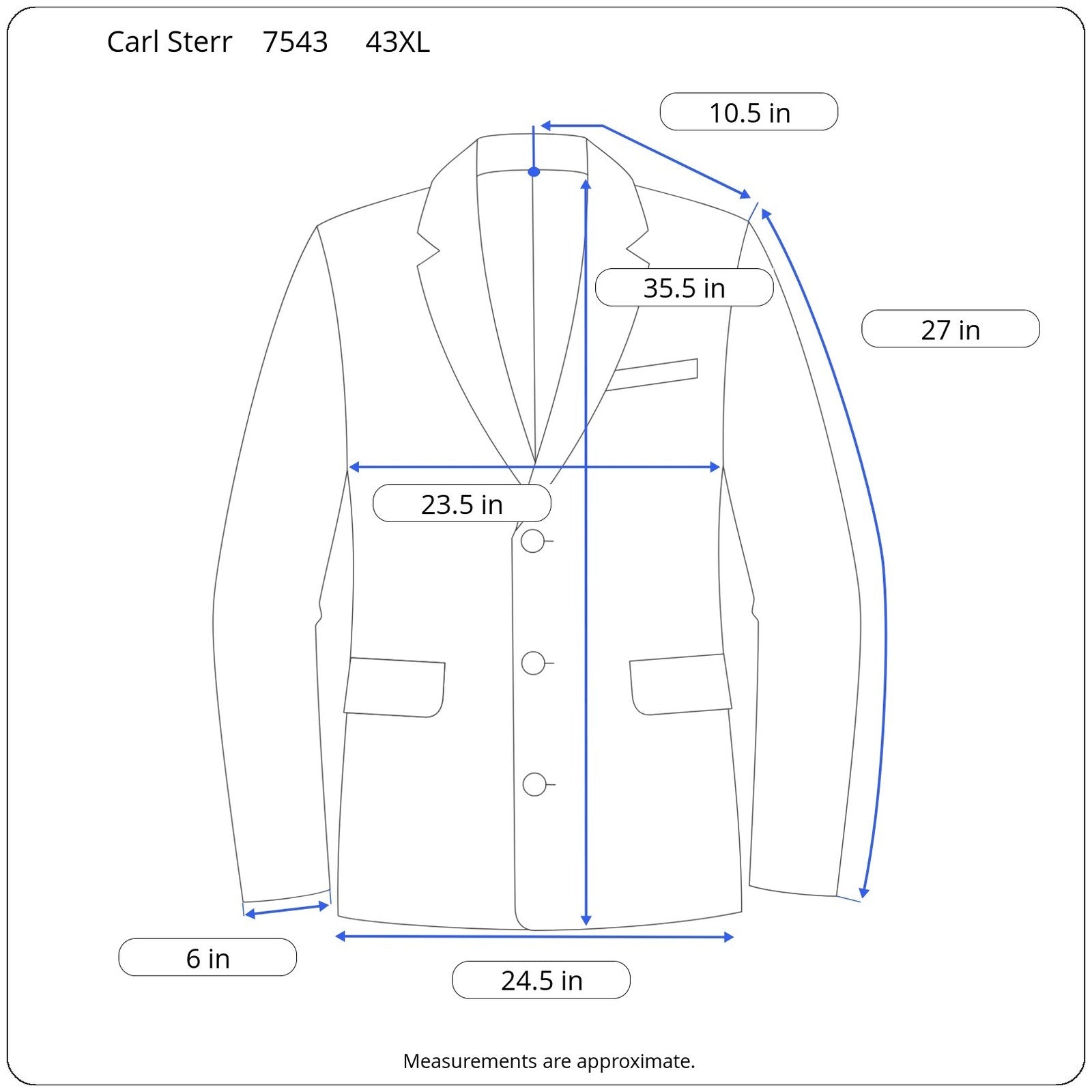 Carl Sterr Wool Gray Pinstripe Notch Lapel Two Button Suit - Men's Size 43XL