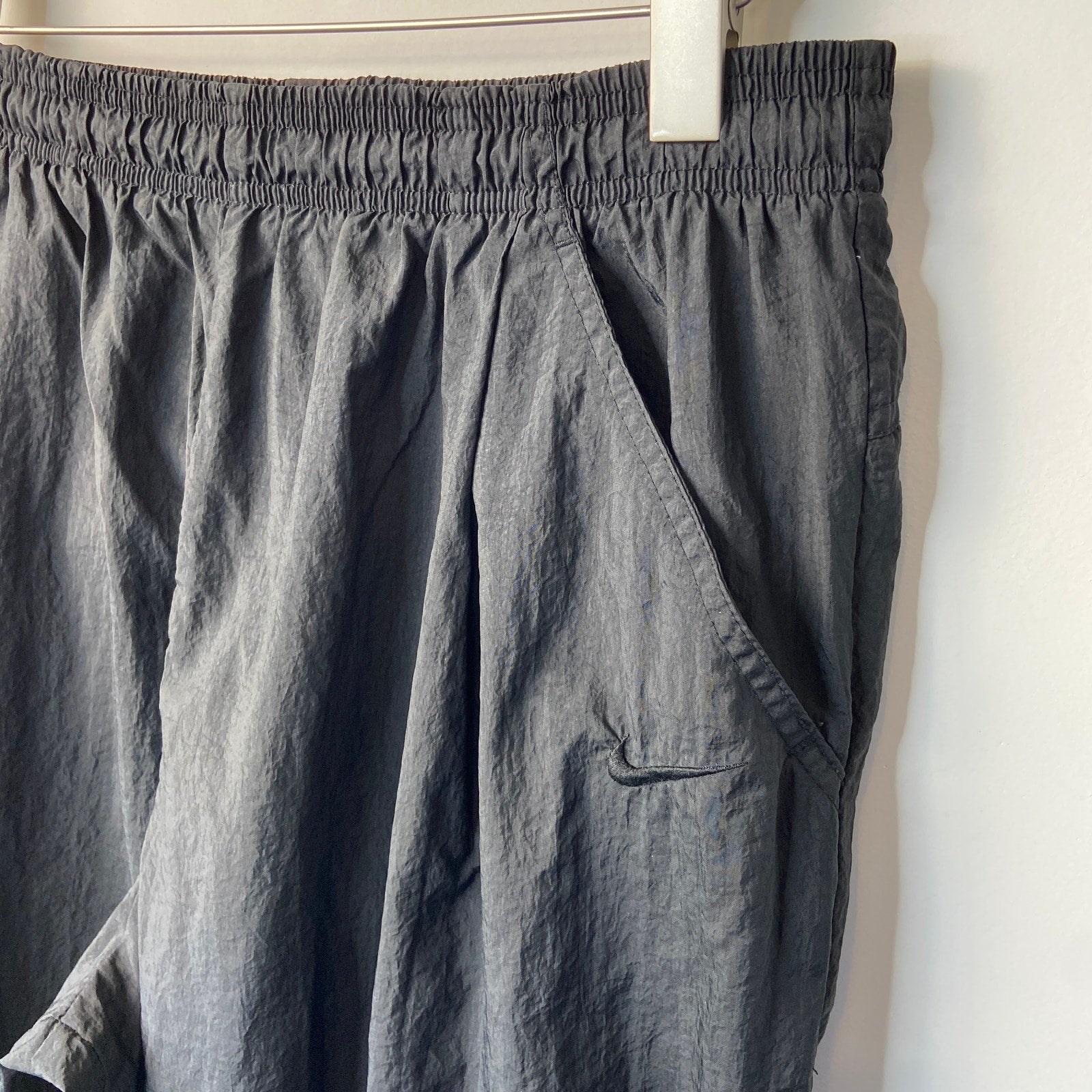 Vintage Nike 90's Black Unlined Nylon Windbreaker Pants - Men's Size XL