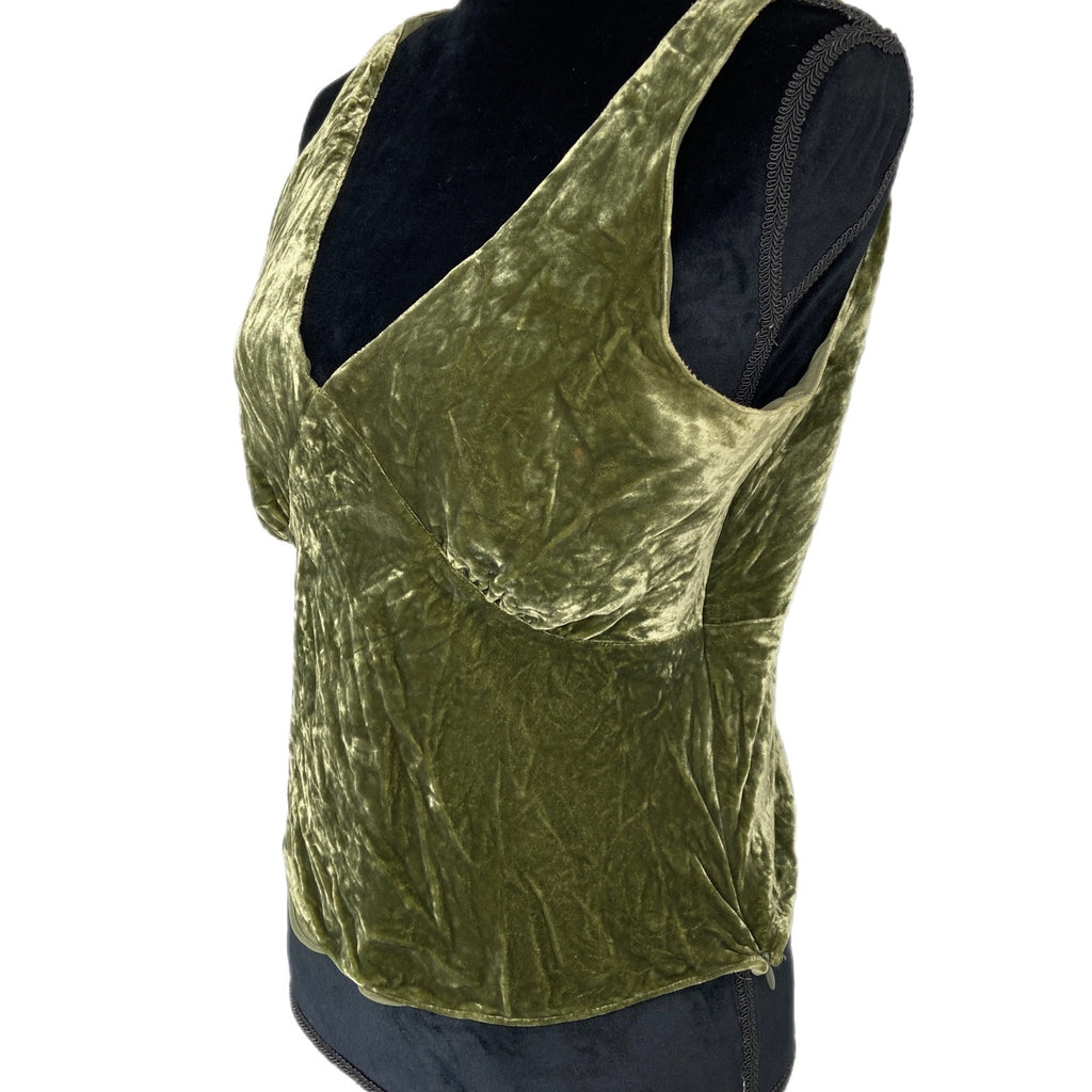 Y2K Style Green Velour Crop Tank Top - Women's Size 8