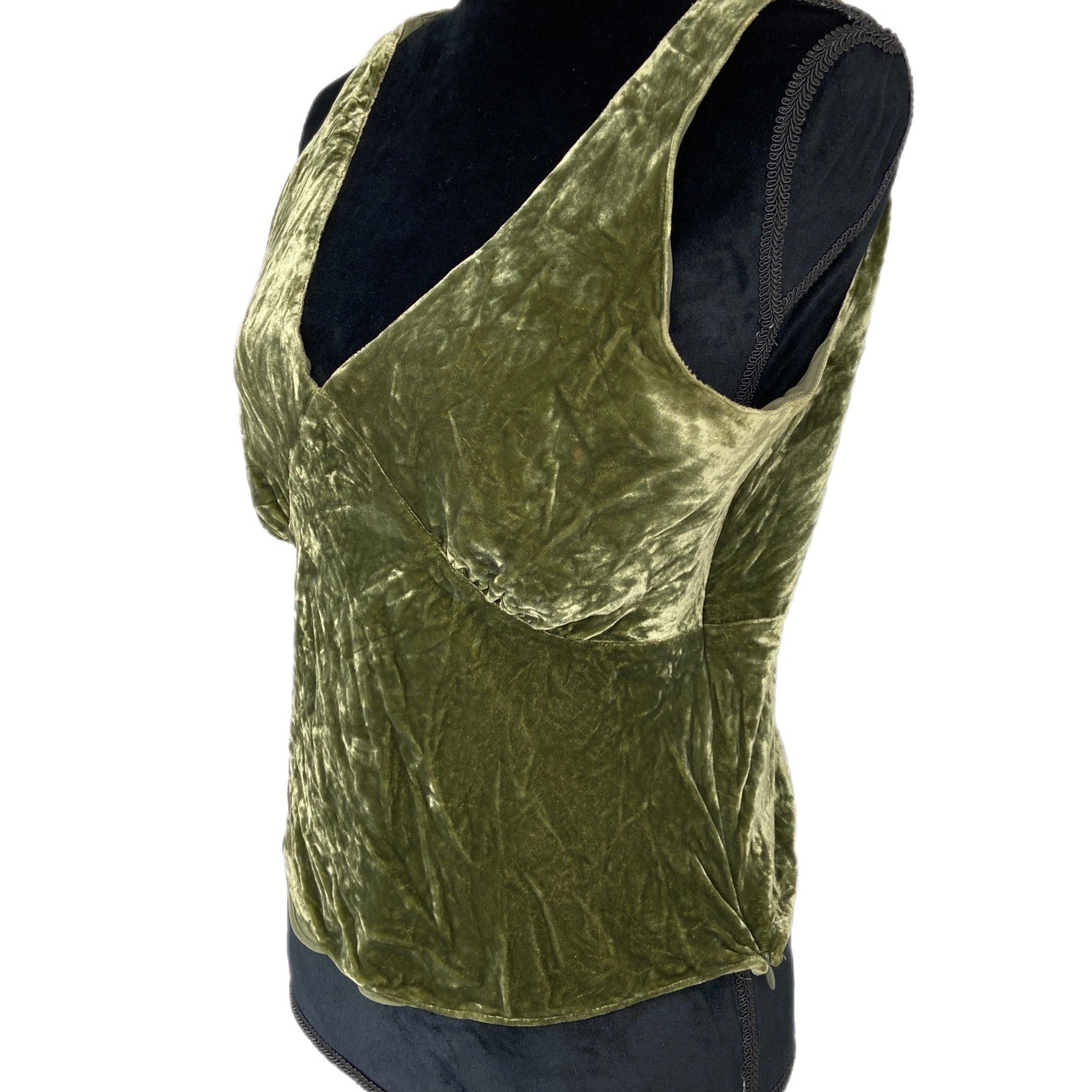 Y2K Style Green Velour Crop Tank Top - Women's Size 8
