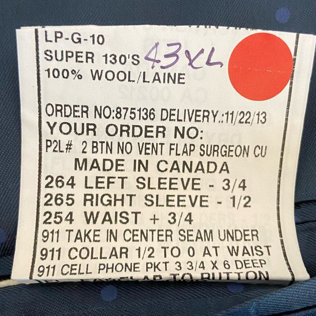 Carl Sterr Wool Gray Pinstripe Notch Lapel Two Button Suit - Men's Size 43XL