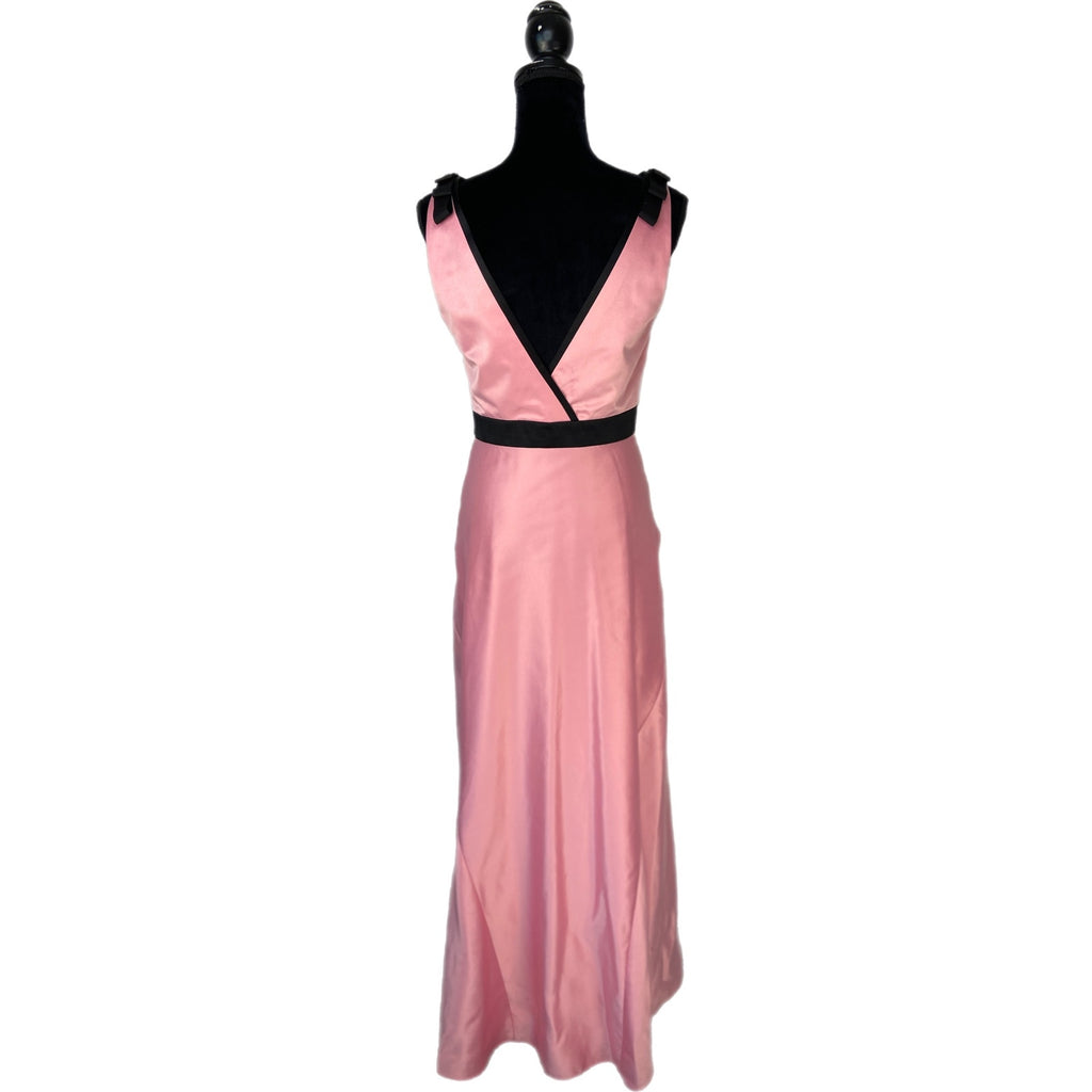 Pink and Black Barbiecore Pink Satin Long Formal Prom Dress - Women's Size 6