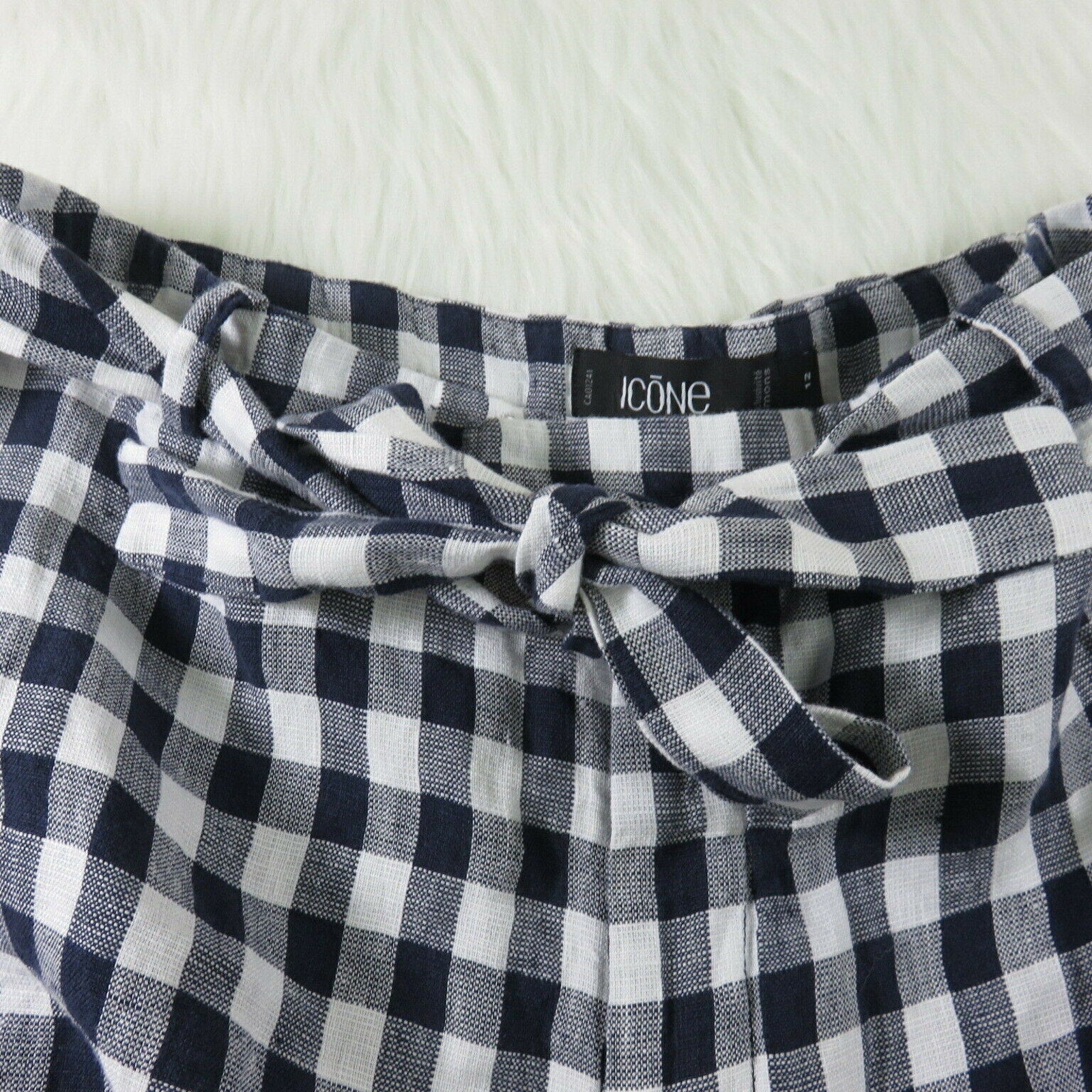Navy Gingham Linen Shorts - Women's Size 12