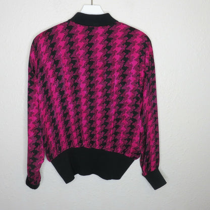 Vintage Hot Pink Patterned Silk Pullover Blouse - Women's Size 14