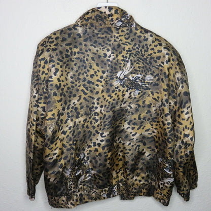 Vintage EVR Divrousso Apparel Wind Breaker Leopard Print Silk Bomber  - Women's L