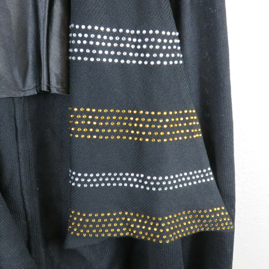 Donna Vinci Black Wool Blend Jeweled Drape Cardigan - Women's Size 22