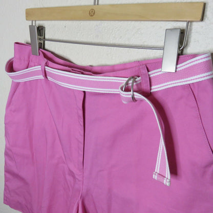 Pink High Waisted Pleat Front Shorts With Matching Belt  - Women's Size 16