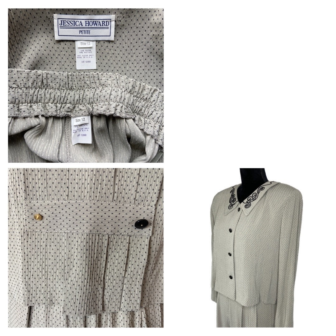 Vintage Polka Dot Crop Shirt Stretch Waist Pants Matching Outfit - Women's 12P