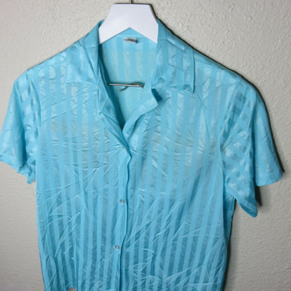 Vintage Sheer Blue Striped Pajamas - Women's S/M