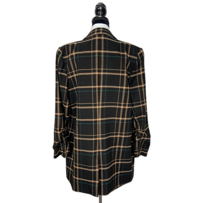 1. State Ruched Sleeve Longline Dark Plaid Blazer Coat - Women's Size XL