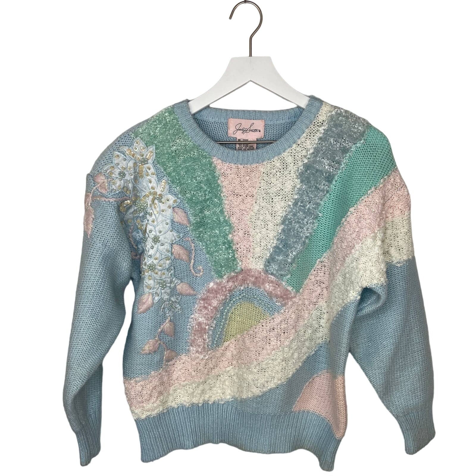 Vintage Pastel Embellished Bold Pattern Sweater - Women's Size M