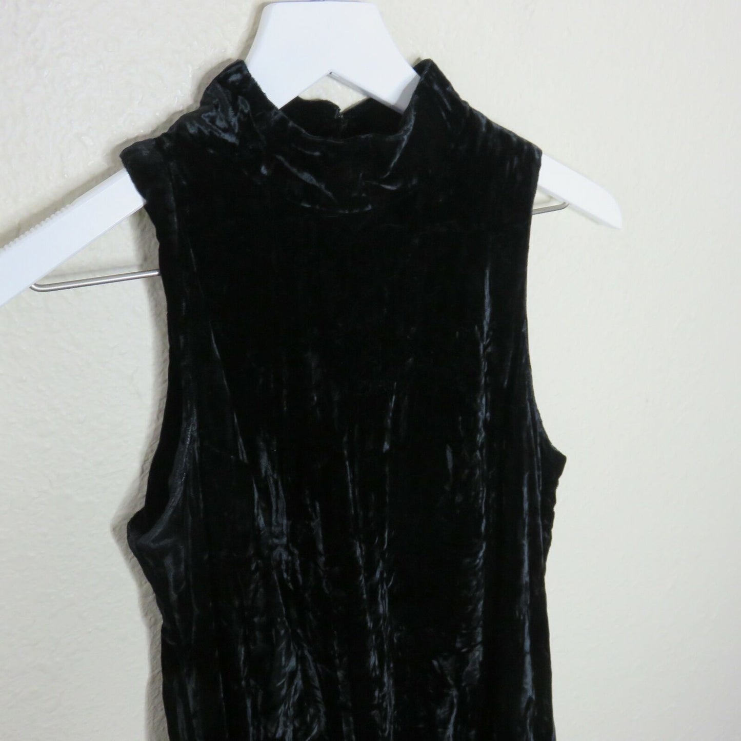 Y2K Ana Sui Black Crushed Velvet Mock Neck Sleeveless Dress - Women's M