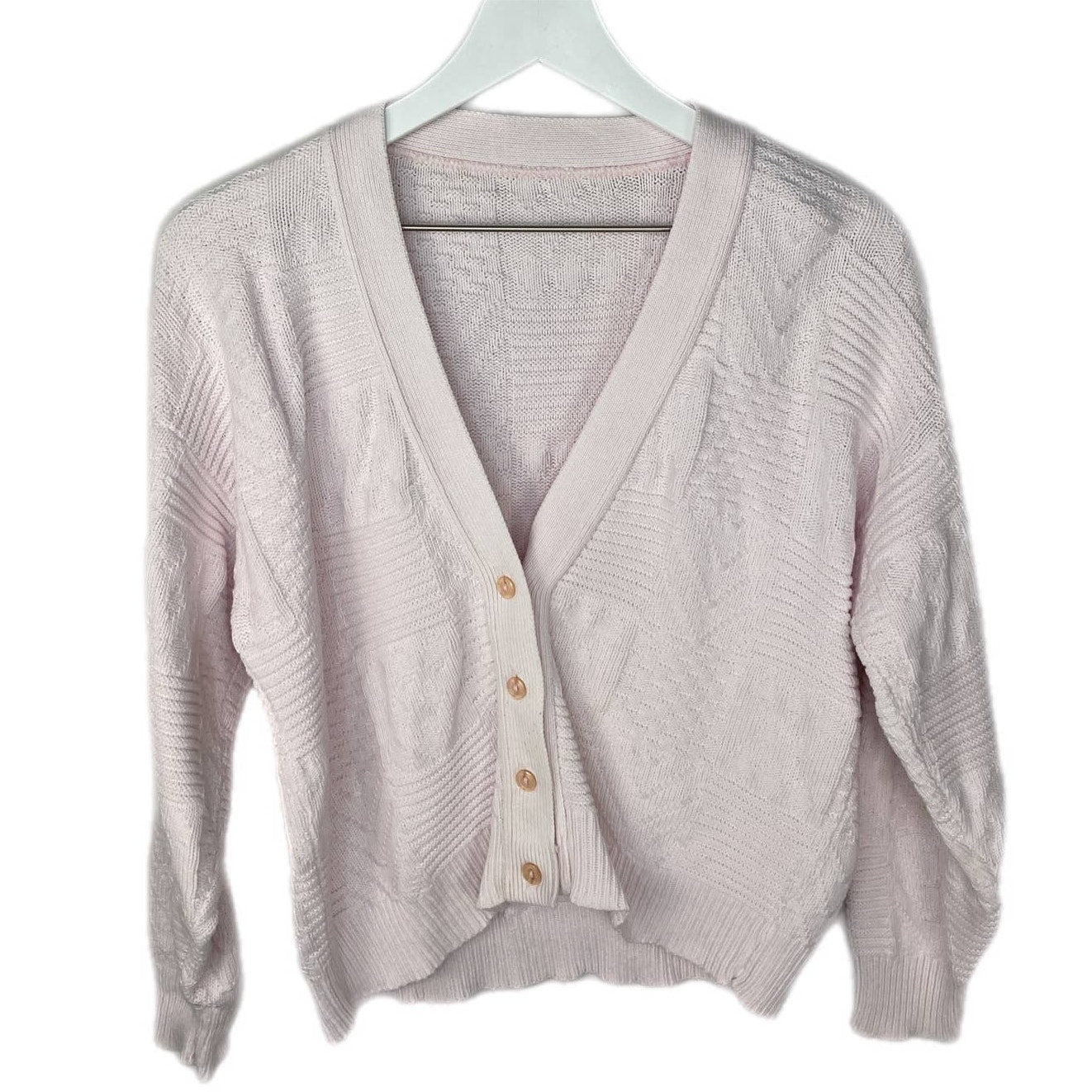 Vintage Pink Textured Pattern Crop Oversized Grandma Cardigan - Women's Size M