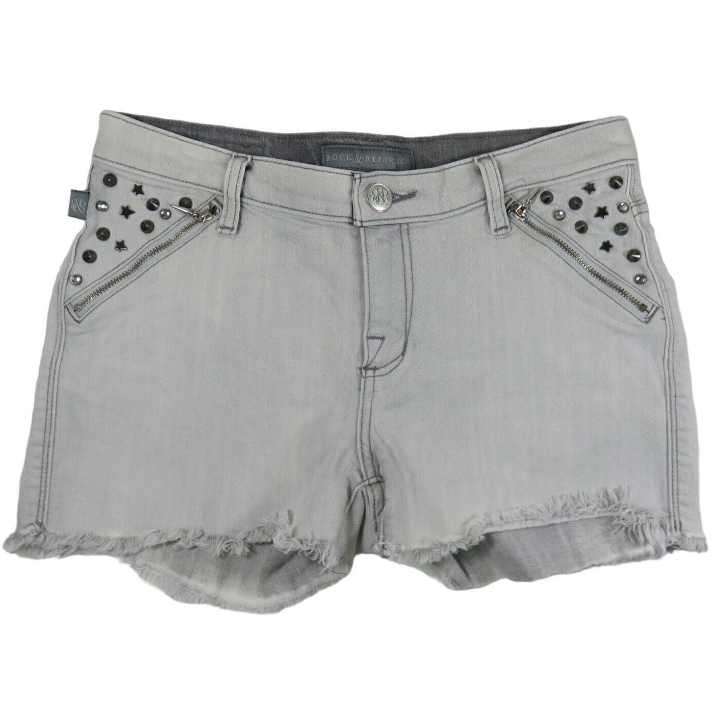 Rock & Republic Pixie Light Grey Denim Studded Shorts - Women's 6