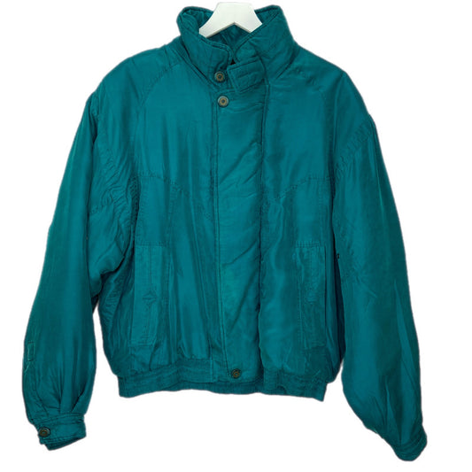 Vintage Y2K Teal Silk Oversized Bomber Jacket - Women's Size XL