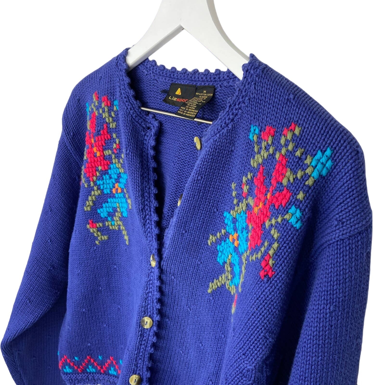 Vintage Cross Stitch Patterned Granny Cardigan - Women's Size M