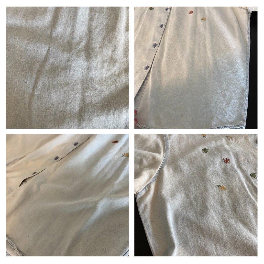 Vintage Denim Embroidered Fall Leaves Denim Button Up Shirt - Women's Size 20W
