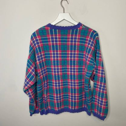 Vintage Northern Reflections Bright Plaid V Neck Sweater - Women's Size L