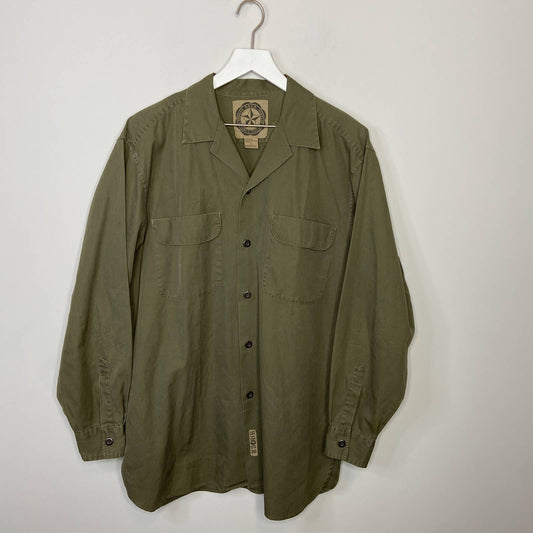 Long Sleeve Military Army Style Button Up Double Pocket Shirt - Men's Size M