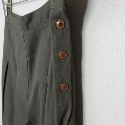 Vintage Army Green Side Button Pleated Pants Gathered Hem - Women's Size 11