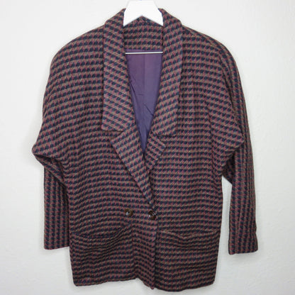 Vintage Oversized Geometric Print Tweed Blazer - Women's M