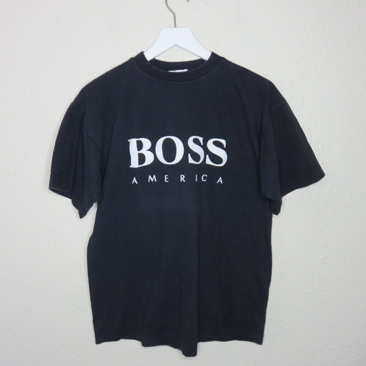 Y2K Boss America Black T Shirt Made in USA - Men's M