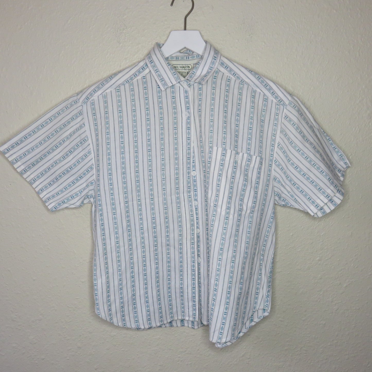 Vintage Geometric Striped Cotton Button Up Shirt - Women's Size 16