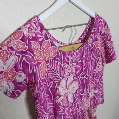 Pink Floral Hawaiian Style Palazzo Pants and Crop Shirt Set - Women's M