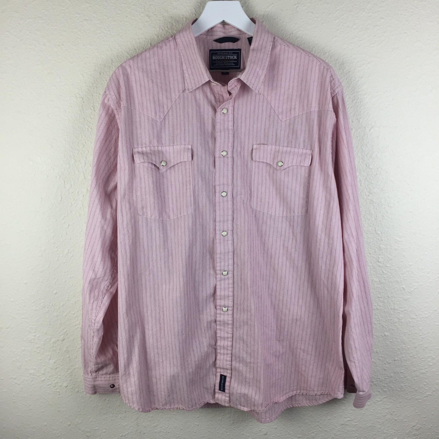 Rough Stock Panhandle Slim Pink Striped Snap Button Up Shirt - Men's XL