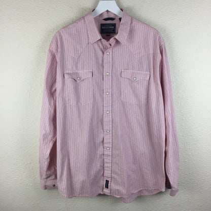 Rough Stock Panhandle Slim Pink Striped Snap Button Up Shirt - Men's XL