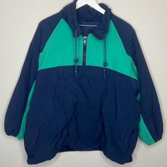 Vintage Oversized Pullover Color Block Nylon Jacket - Adult Size Small
