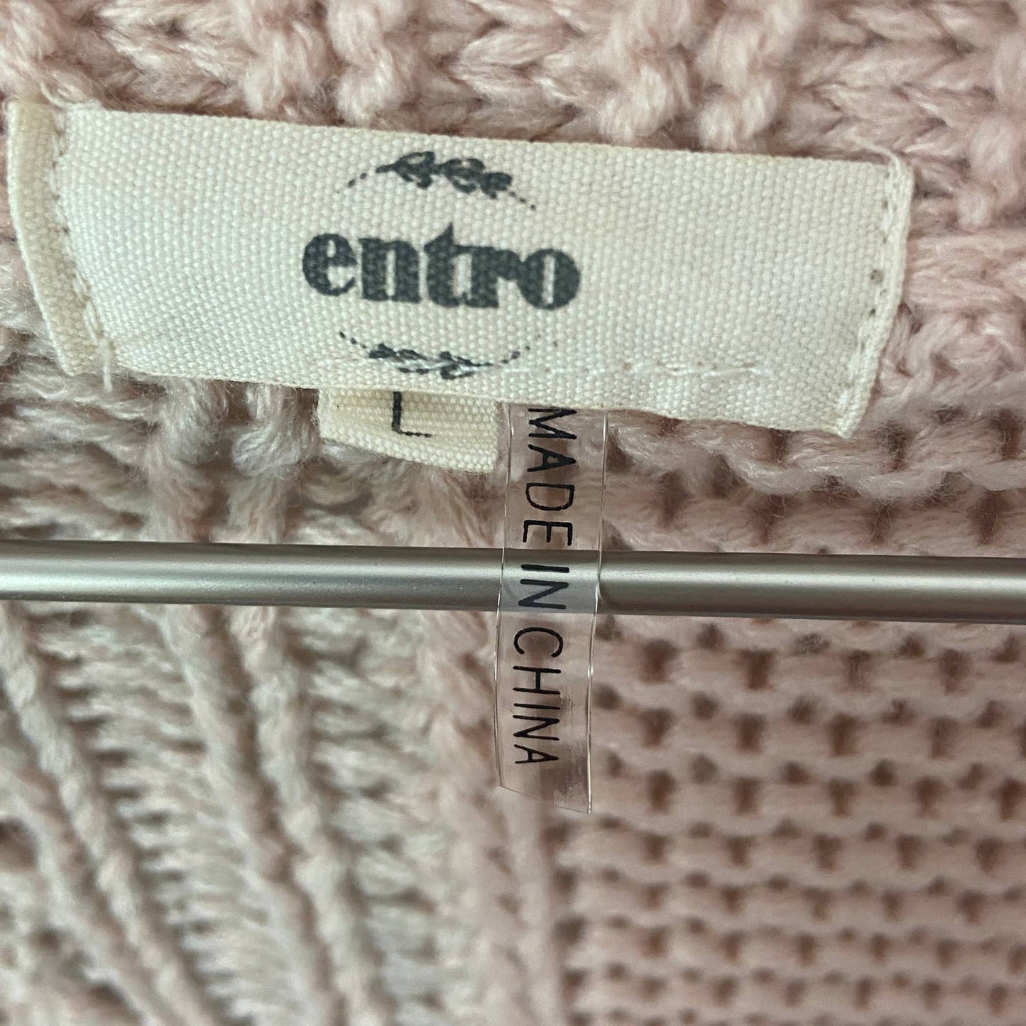 Entro Pink Gray Loose Cable Knit Duster Cardigan Sweater - Women's Size L