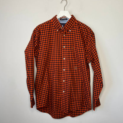 Vintage Tommy Hilfiger Orange Plaid Button Down Long Sleeve Shirt - Men's Size M