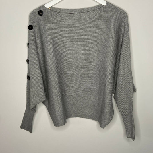 Joan Vass Gray Dolman Sweater Button Embellished Shoulder - Women's Size L