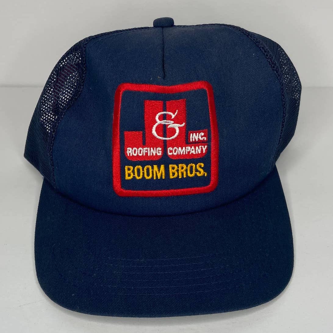 Vintage Boom Bros J&L Roofing Embroidered Mesh Snapback Trucker Hat Made in USA