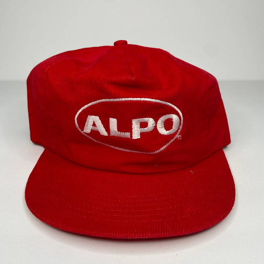 Vintage Alpo Red Corduroy Snapback Trucker Hat Mad in USA