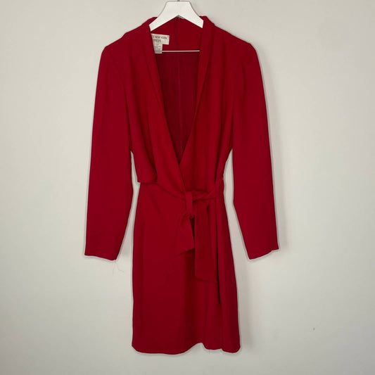 Vintage Red Wrap Tie Waist Dress - Women's Size 10/12