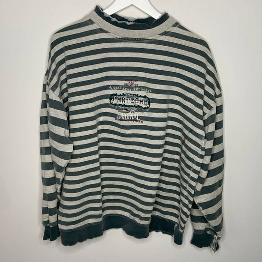 Vintage Thrashed Horizontal Stripe Mock Neck Sweatshirt - Men's Size L
