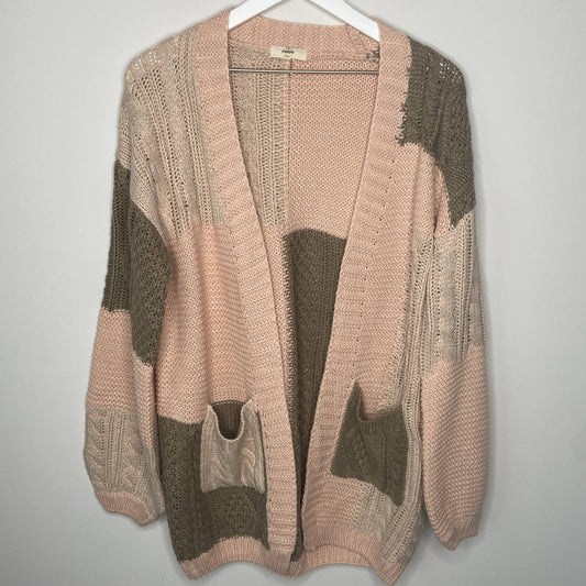 Entro Pink Gray Loose Cable Knit Duster Cardigan Sweater - Women's Size L