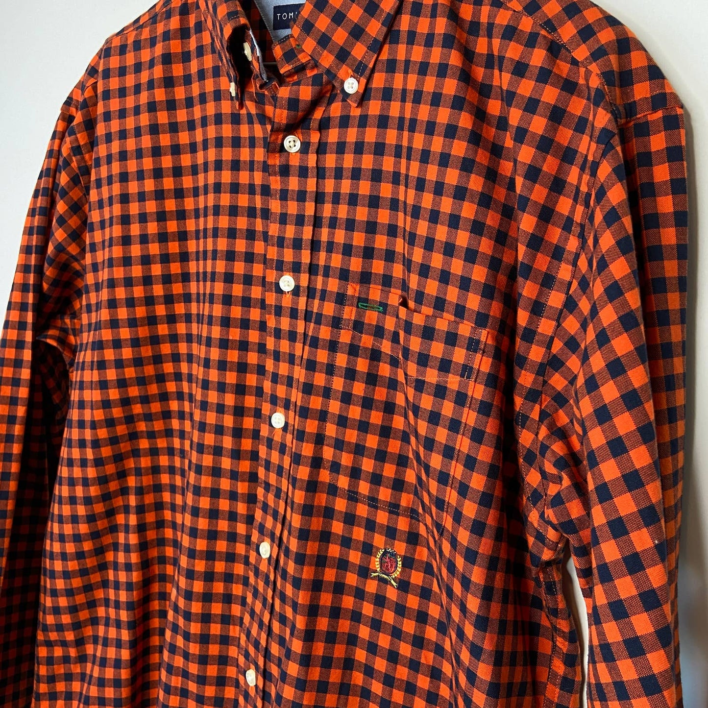 Vintage Tommy Hilfiger Orange Plaid Button Down Long Sleeve Shirt - Men's Size M